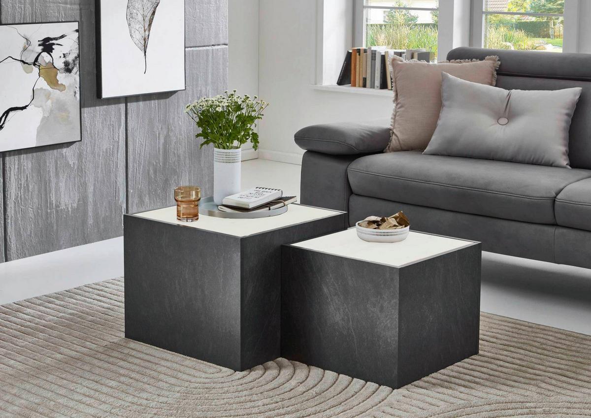 Couchtisch Cuba Schieferfarben/Weiß B: 50-43cm - Schieferfarben/Weiß, MODERN, Holzwerkstoff (50-43/40-35/50-43cm) - MID.YOU