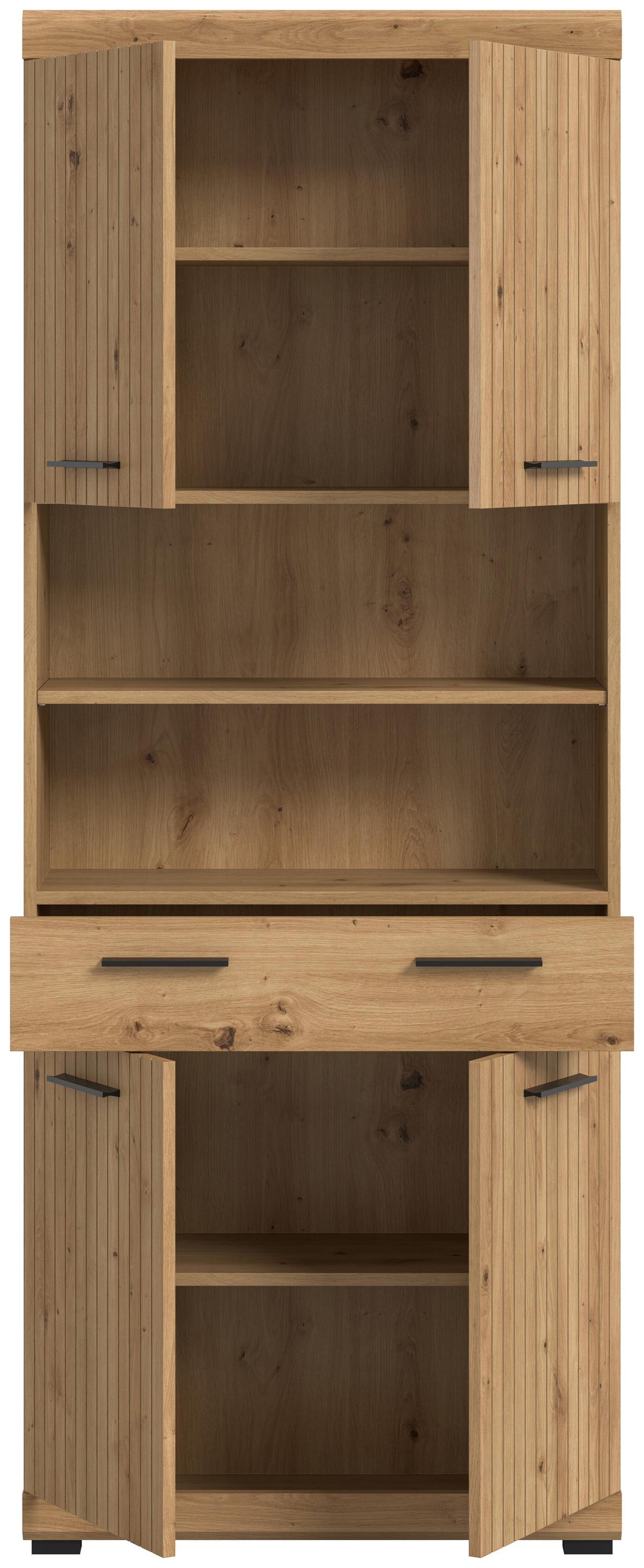 Hochschrank Scout Eiche Artisan Dekor B: 74cm - Schwarz/Eiche Artisan, Trend, Holzwerkstoff (74/191/31cm) - MID.YOU