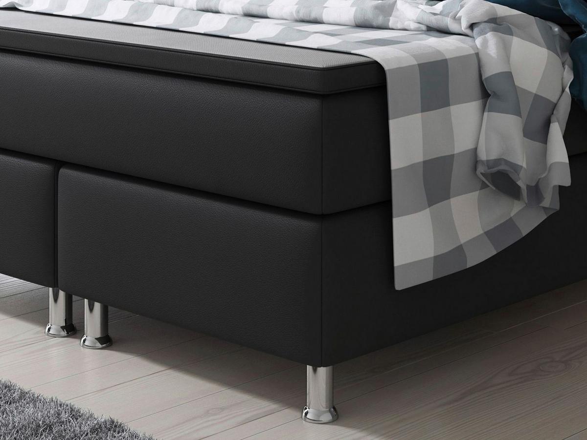 Boxspringbett Miami - Silberfarben/Schwarz, KONVENTIONELL, Leder/Textil (140/115/210cm) - MID.YOU