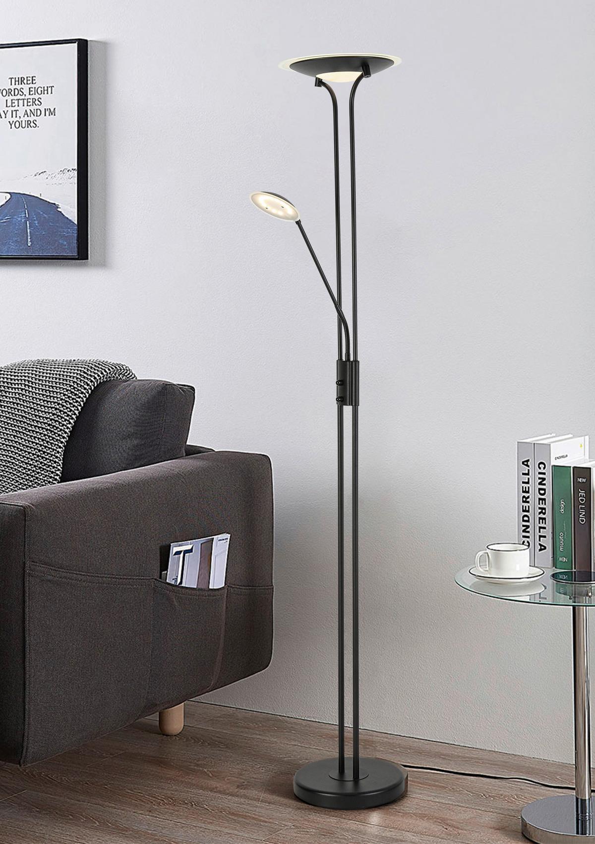 Stehlampe Robert Schwarz Mit Leselampe - Schwarz, MODERN, Glas/Kunststoff (30/180cm) - Luca Bessoni