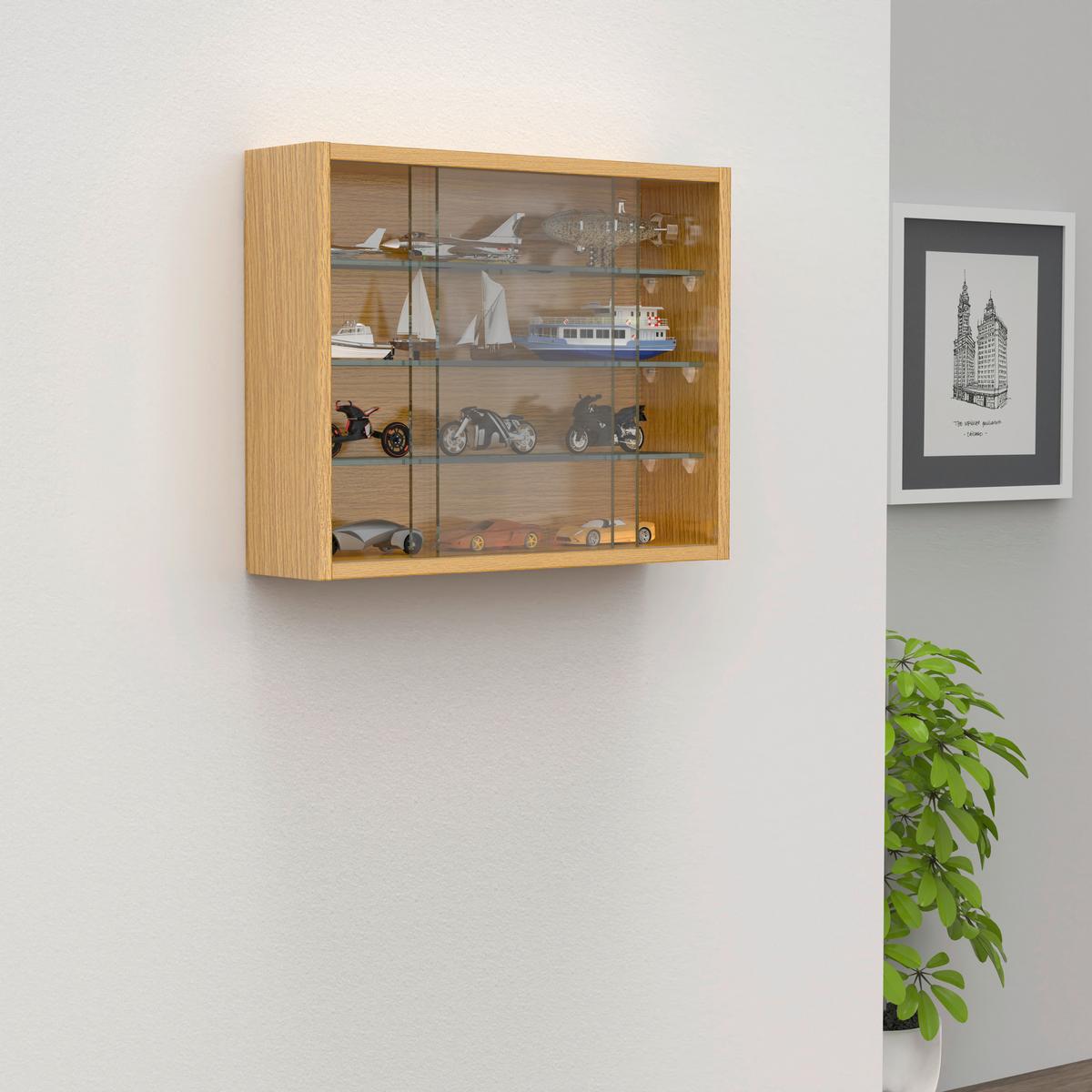 Hängevitrine Drivalo Eiche Dekor B: 50 cm - Honigeiche/Transparent, Design, Glas/Holzwerkstoff (50/40/12cm) - MID.YOU