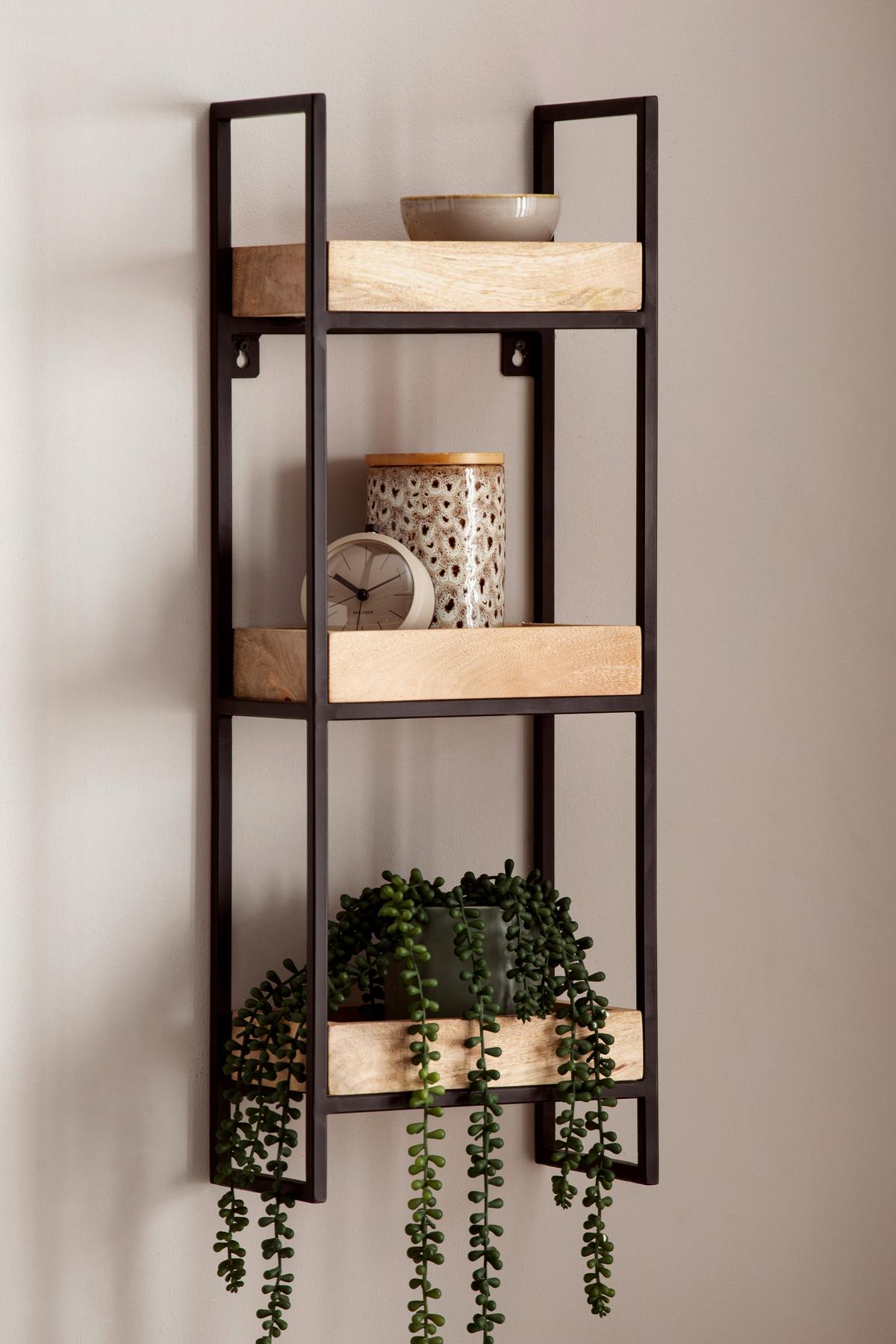 Wandregal Wl6.763 - Schwarz/Braun, LIFESTYLE, Holz/Metall (27/77/18cm) - MID.YOU