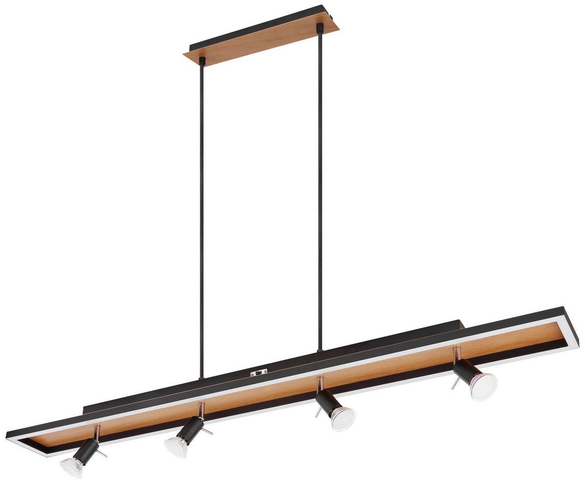 LED-Hängeleuchte H: 120 cm 5-Flammig mit Stufenschalter - Opal/Schwarz, Basics, Kunststoff/Metall (116/12/120cm) - Globo