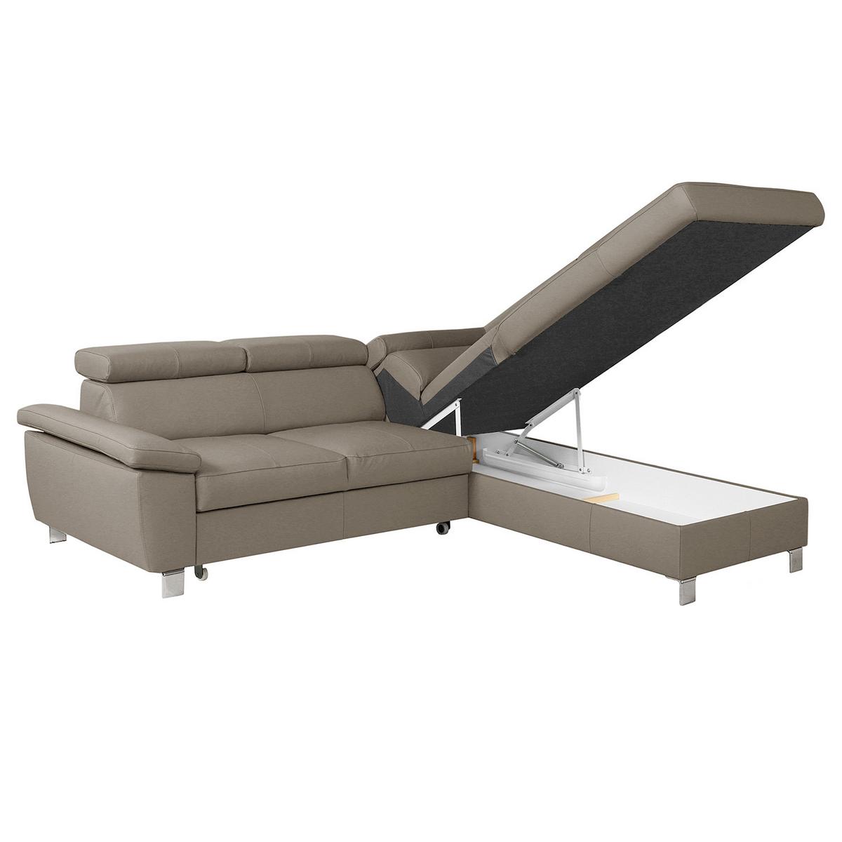 Ecksofa Lugano Teilleder Hellgrau 248x208 - Chromfarben/Hellgrau, Design, Leder/Textil (248/208cm) - Livetastic