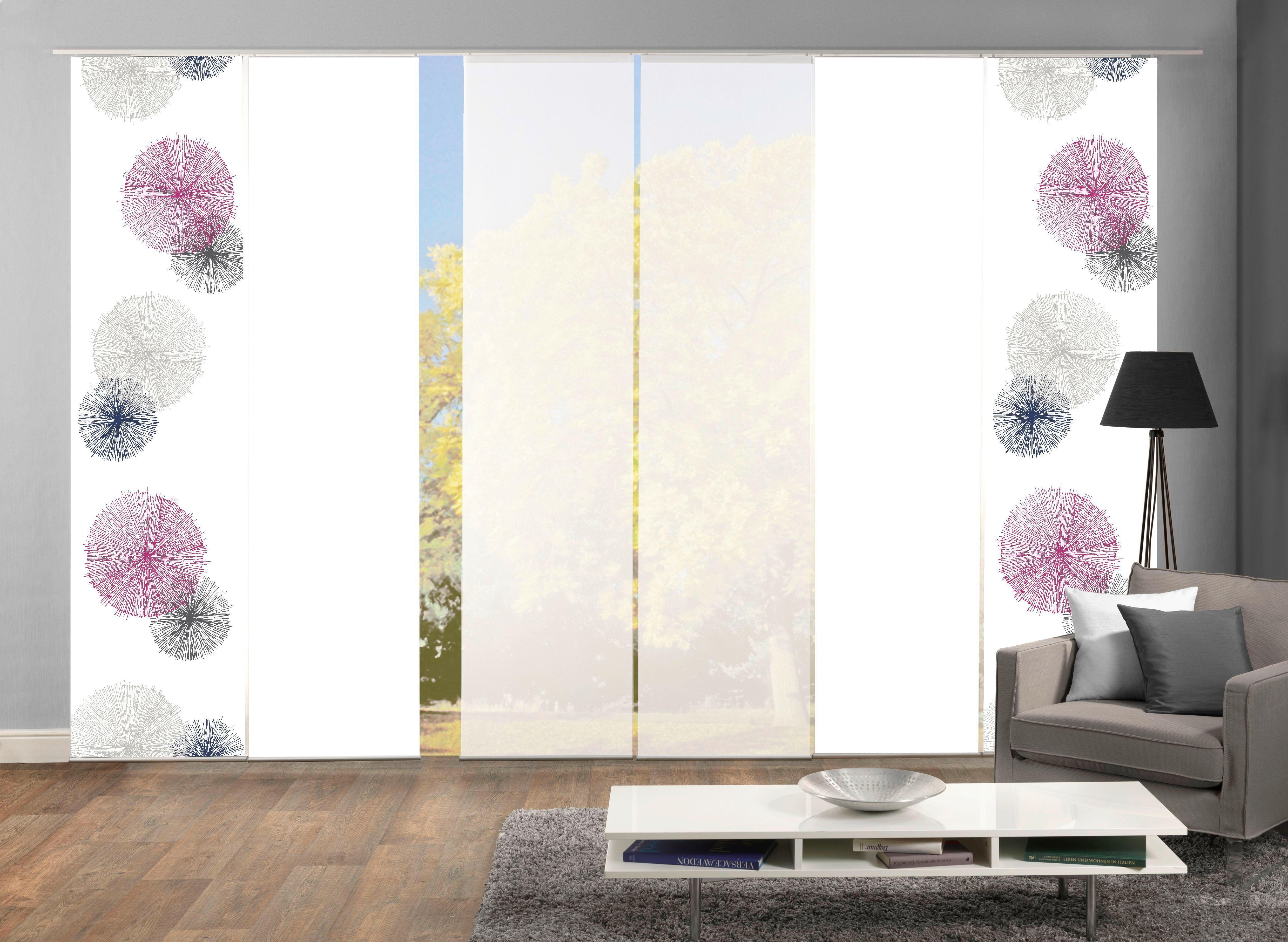 Flächenvorhang 6-Tlg. Rawlins B: 60 cm, Flieder/Weiß