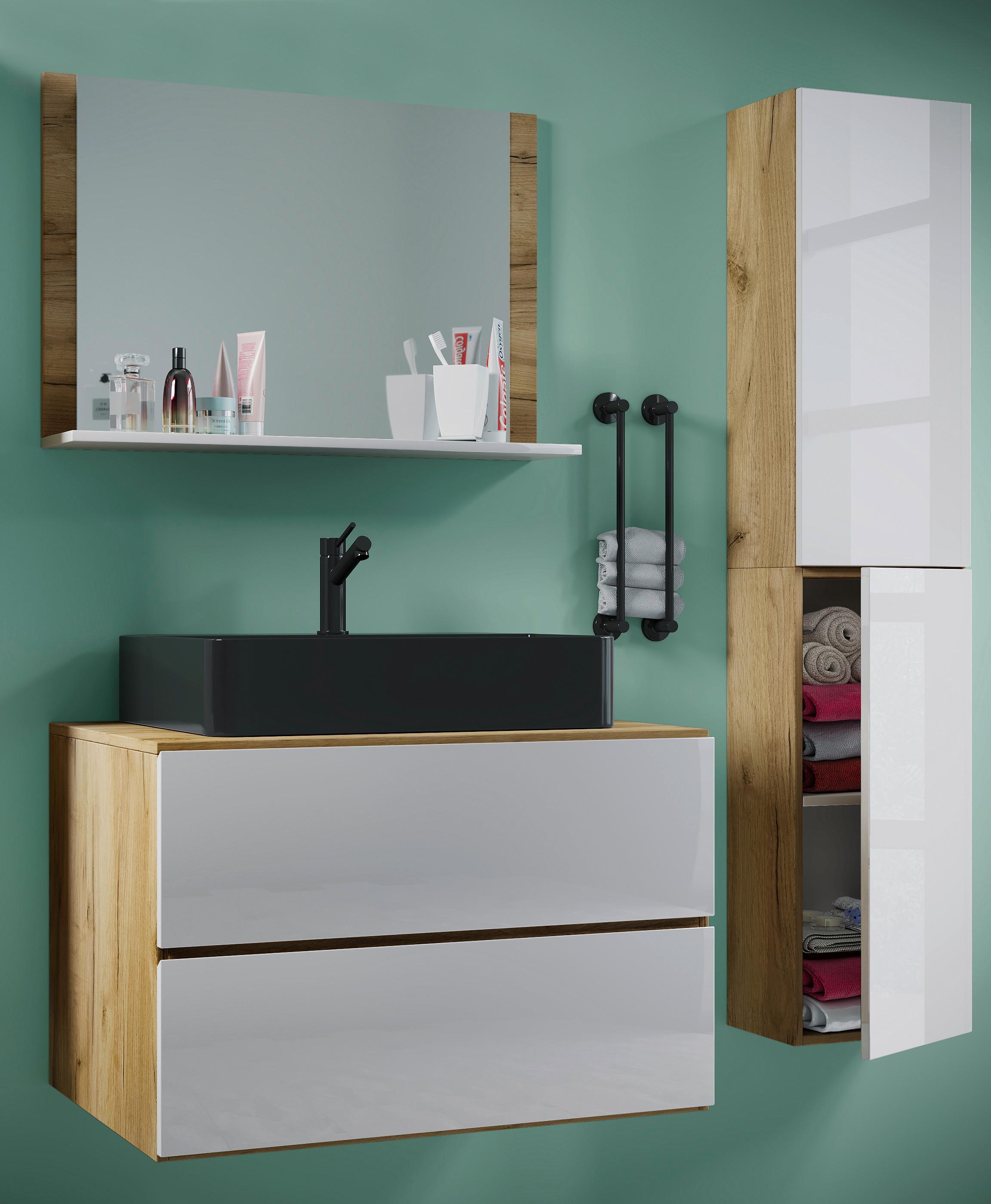 Badezimmer Lendas Bl L - Honigeiche/Schwarz, MODERN, Glas/Keramik (114cm) - MID.YOU