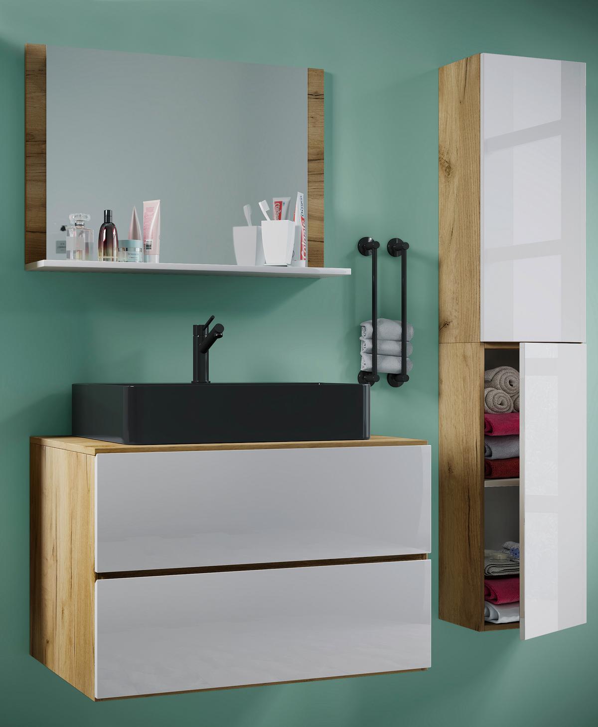 Badezimmer Lendas Bl L - Honigeiche/Schwarz, MODERN, Glas/Keramik (114cm) - MID.YOU
