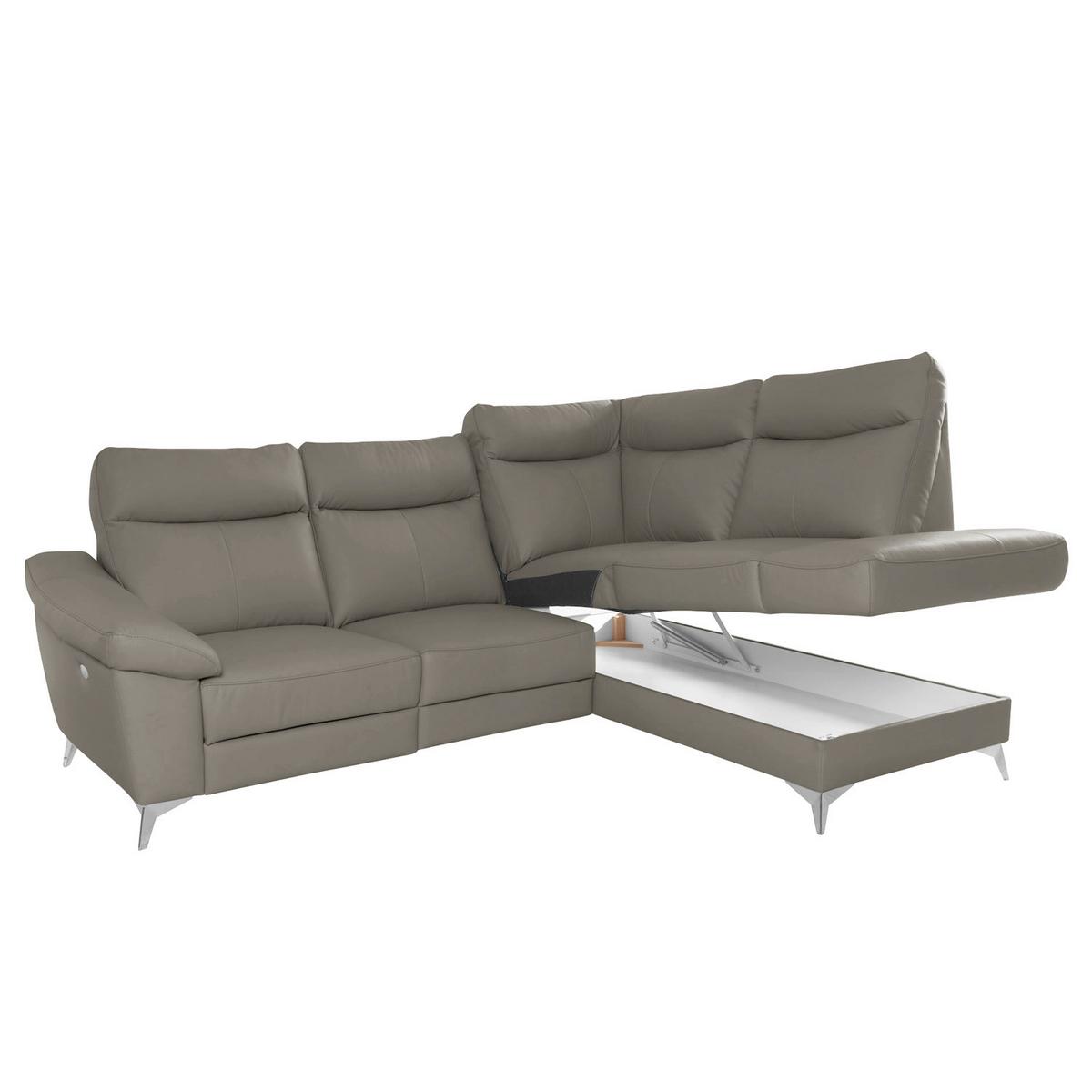 Ecksofa Luna Teilleder Schlammfarben 242x194 - Chromfarben/Schlammfarben, Design, Leder/Textil (242/194cm) - Livetastic