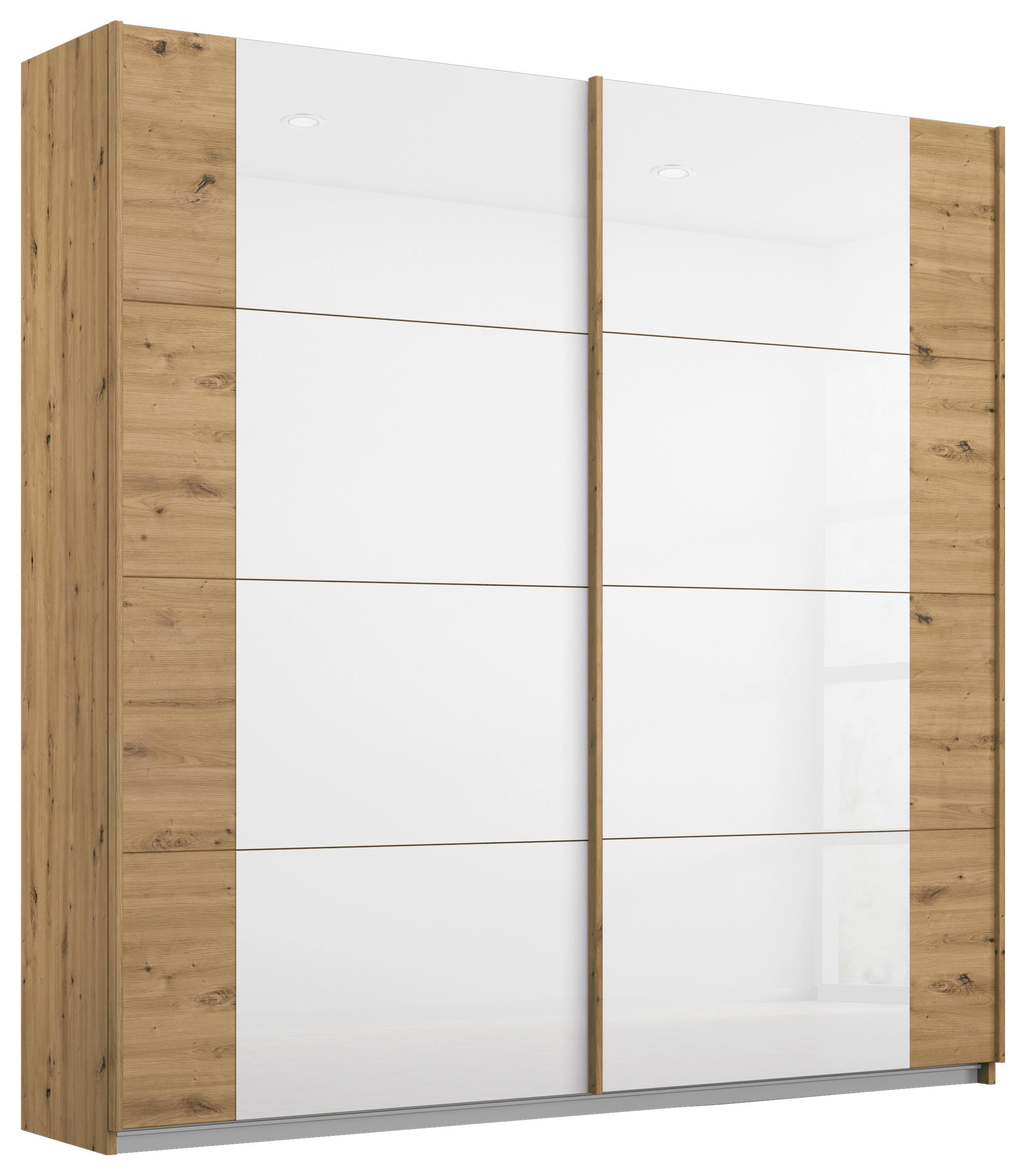 Schwebetürenschrank Artemis B: 181 cm Weiß/Eiche Dekor - Eiche Artisan/Weiß, MODERN, Glas/Holzwerkstoff (181/210/62cm) - Rauch Möbel