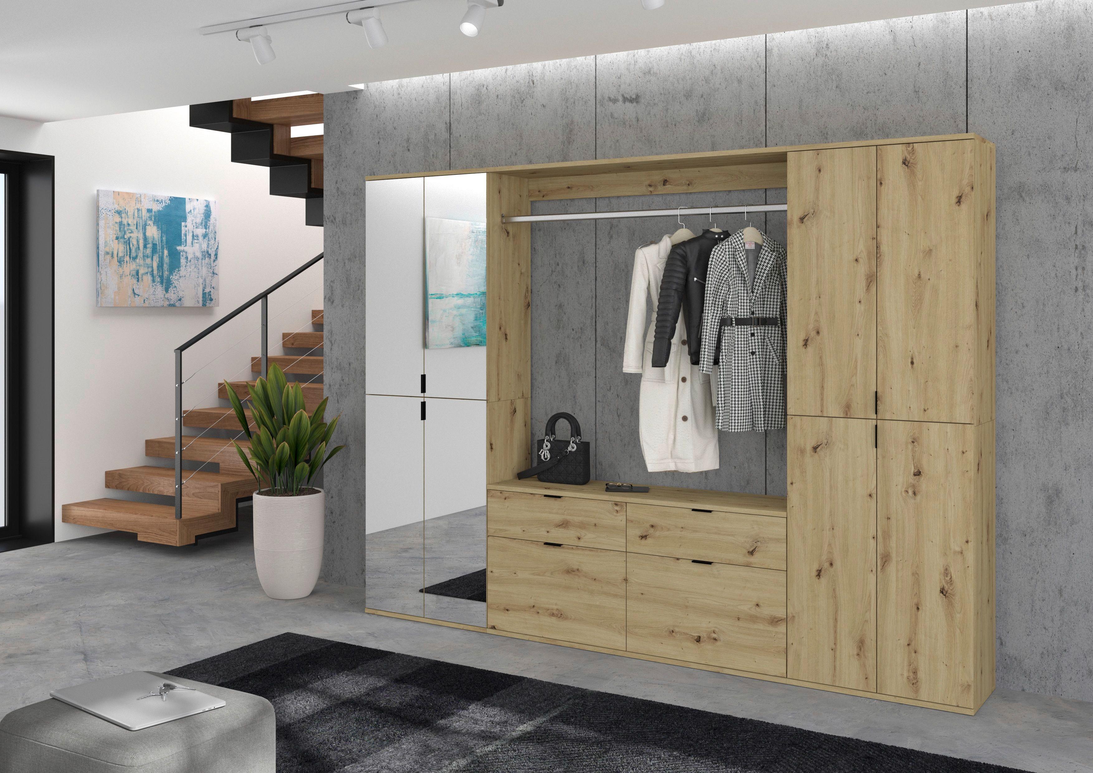 Garderobe Projekt X Eiche Artisan B: 243 cm - KONVENTIONELL, Glas/Holzwerkstoff (243/193/34cm) - MID.YOU