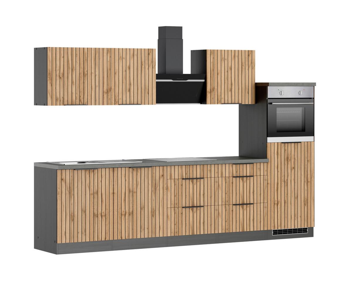 Küchenblock Liverpool Graphit/Eiche Dekor B: 240 cm - Schieferfarben/Eiche Wotan, Basics, Holzwerkstoff (300cm) - Held