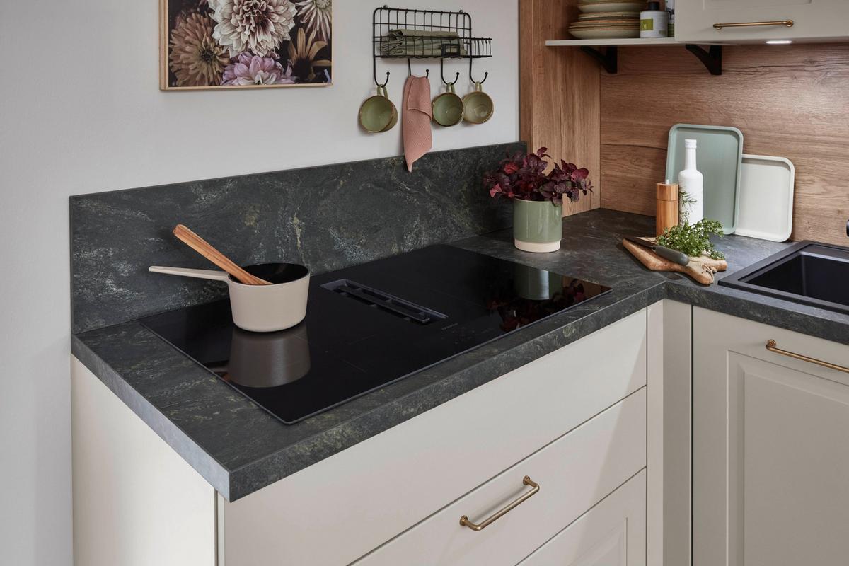 Eckküche Springfield - Sandfarben/Grasgrün, ROMANTIK / LANDHAUS, Holzwerkstoff (165/270cm) - Vertico