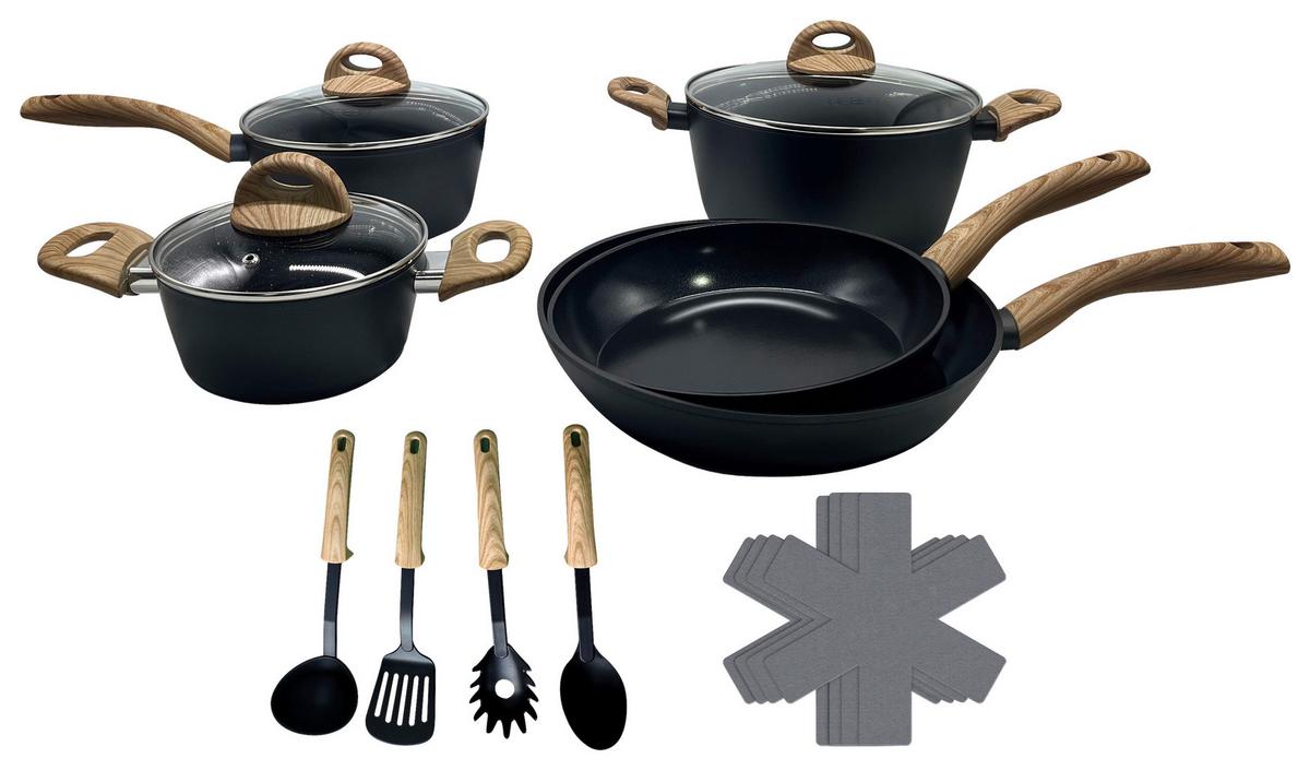 Kochtopfset Rico - Klar/Schwarz, Basics, Glas/Kunststoff - James Wood