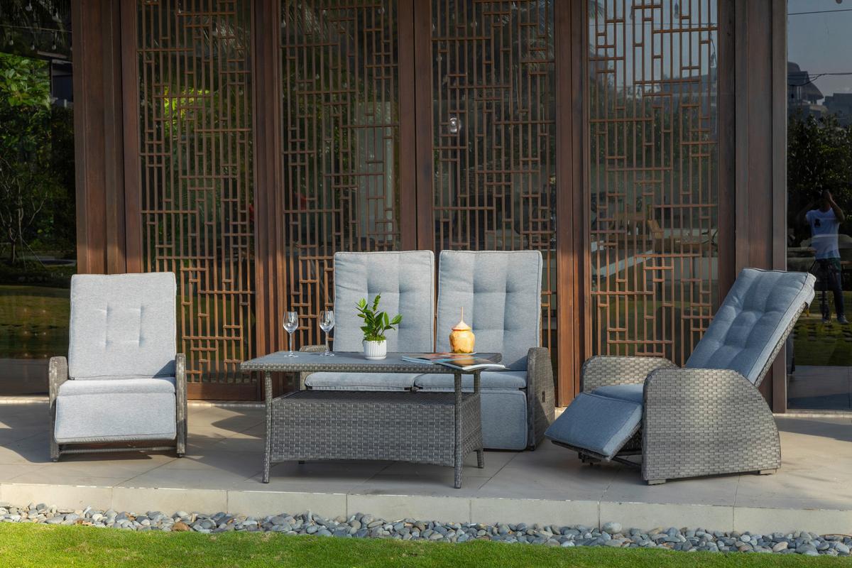 Loungegarnitur 4-Tlg Santander Metall/Polly-Rattan mit Kissen - Grau, MODERN, Kunststoff/Textil - Beldano