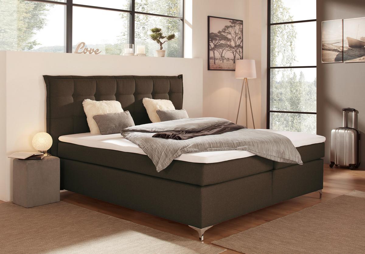 Boxspringbett mit Topper 180x200cm Fabio, Braun - Braun, MODERN, Textil (180/200cm)