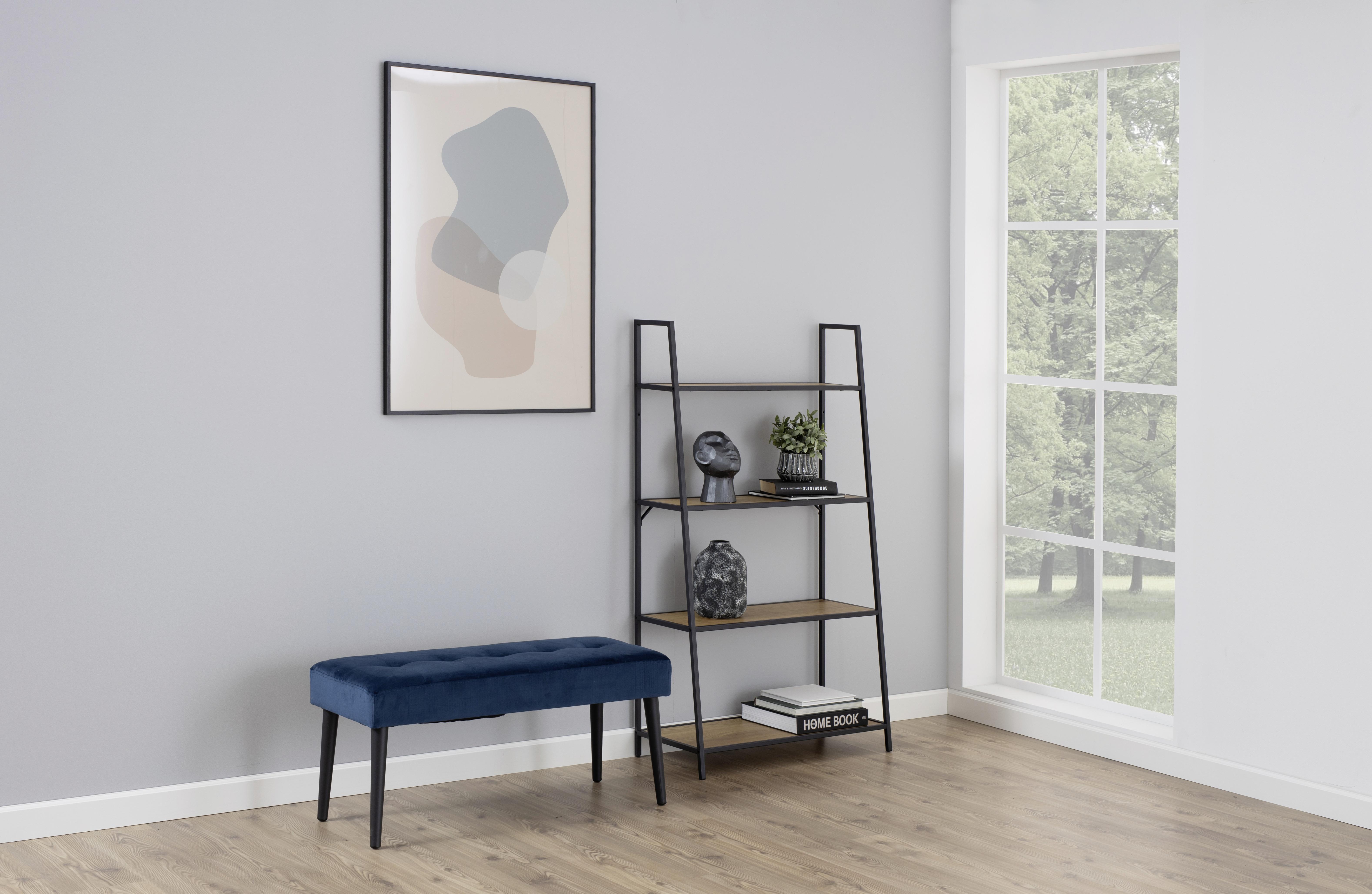 Garderobenbank Glory B: 95 cm Gepolstert Samt Marineblau - Schwarz/Dunkelblau, Trend, Textil/Metall (95/45/38cm) - Livetastic