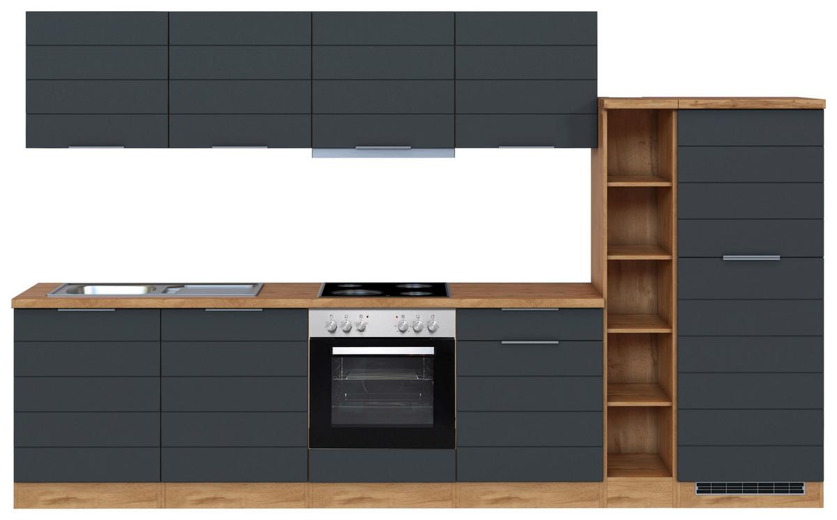 Küchenzeile Florenz Mit Geräte B: 330 Cm Grau/eiche Dekor - Eiche Wotan/Grau, Design, Holzwerkstoff (330cm) - Held