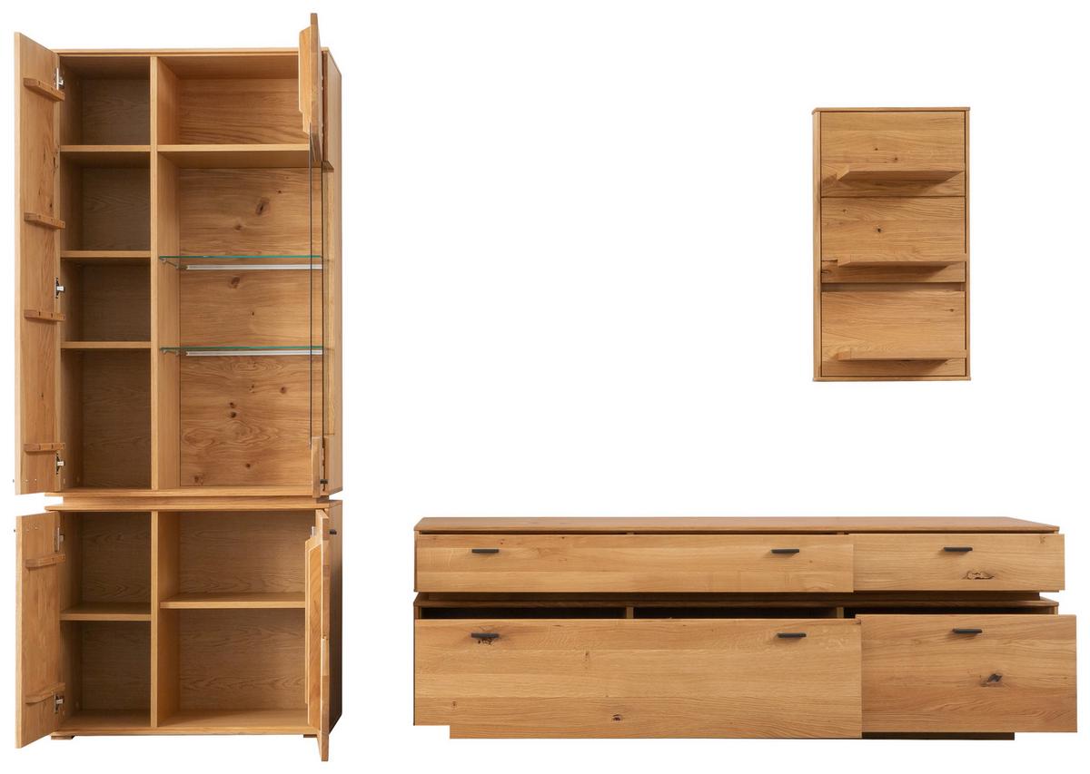 Wohnkombination Massiv 3-Tlg. Como Wildeiche - Wildeiche, Natur, Glas/Holz (276/202/51cm) - MID.YOU