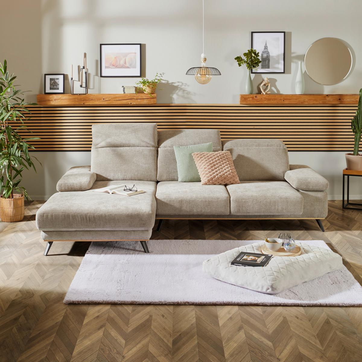 Ecksofa Royce - Taupe/Schwarz, MODERN, Textil (194/283cm)
