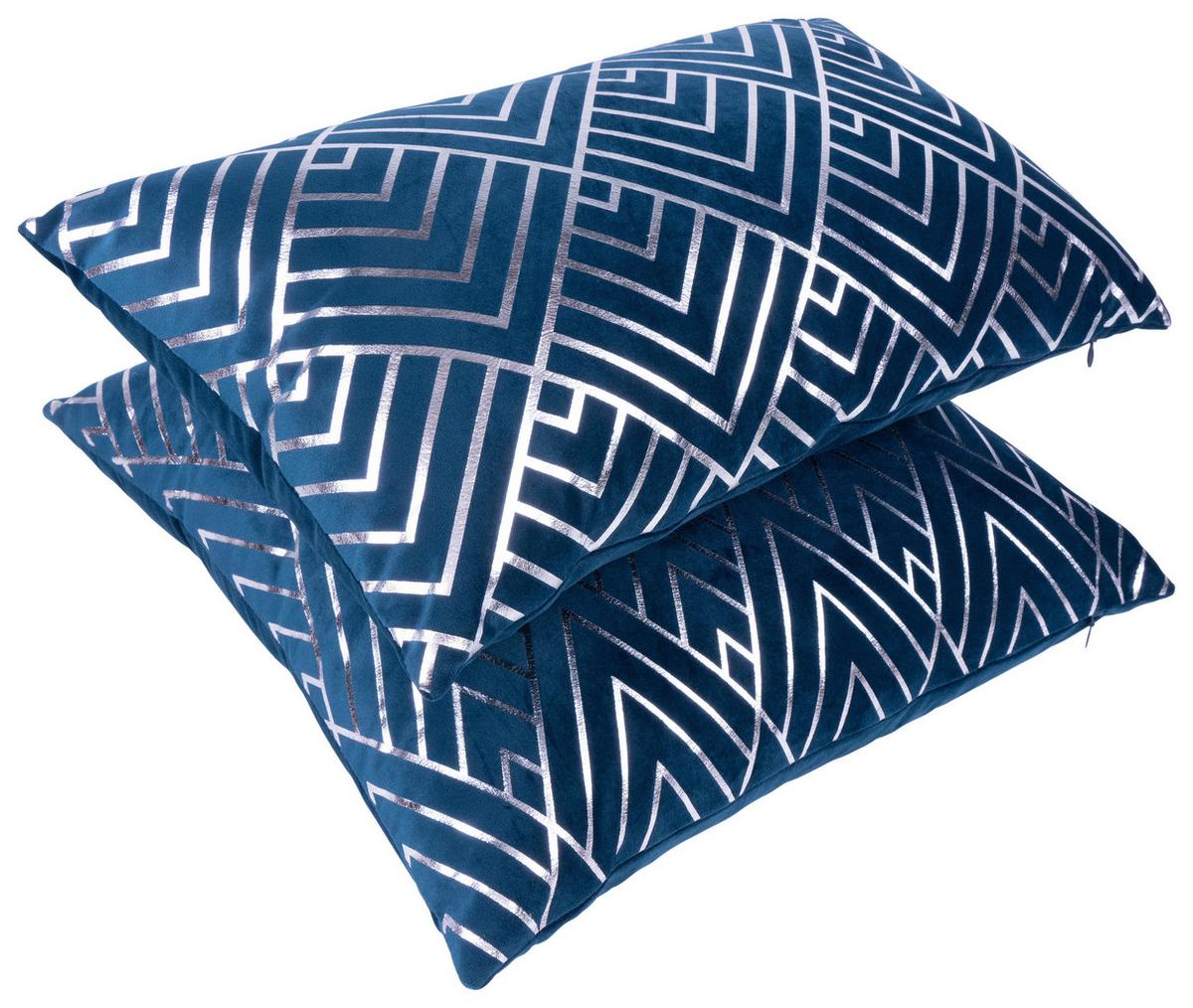 Zierkissen Prisma 30/45x50/45 cm Polyester Blau/Silberfarben - Blau/Silberfarben, KONVENTIONELL, Textil (30x45/50x45cm)