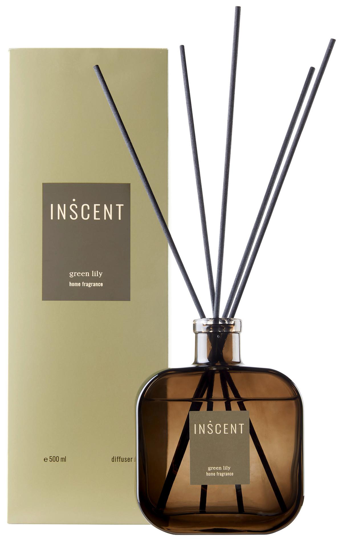 Pokojová vůně Green Lily, 500ml - čiré/tmavě zelená, Design, sklo (500ml) - Inscent