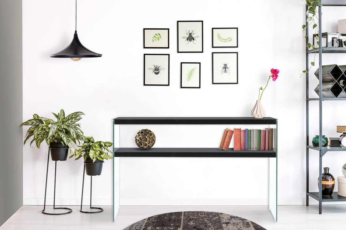 Beistelltisch mit Ablage Elementary Schwarz - Klar/Schwarz, Basics, Glas/Holzwerkstoff (32/110/75cm) - Kayoom