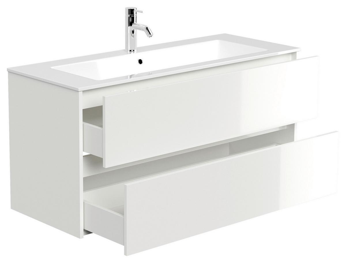 Waschtischkombi Limes Weiß Hg B: 120 Cm - Weiß Hochglanz/Weiß, MODERN, Holzwerkstoff/Stein (120/58,5/46,5cm) - MID.YOU