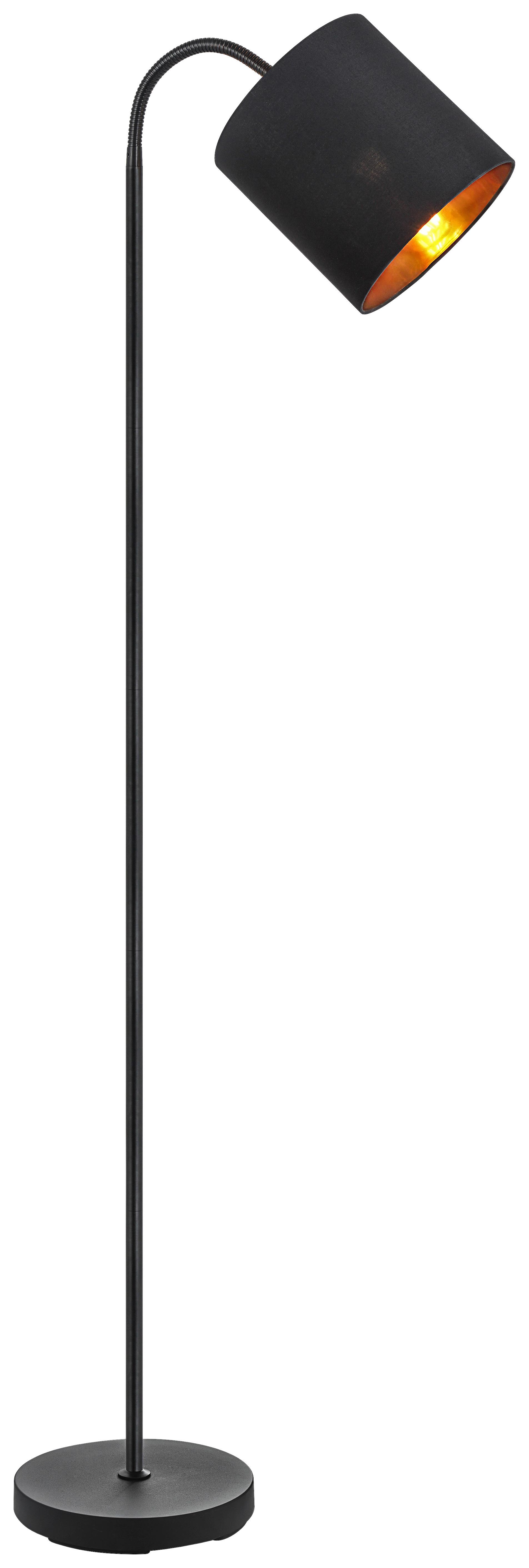 Stojacia lampa Goldi, E27 max. 25W - čierna/zlatá, Modern, kov/textil (22/20/173cm) - Mömax
