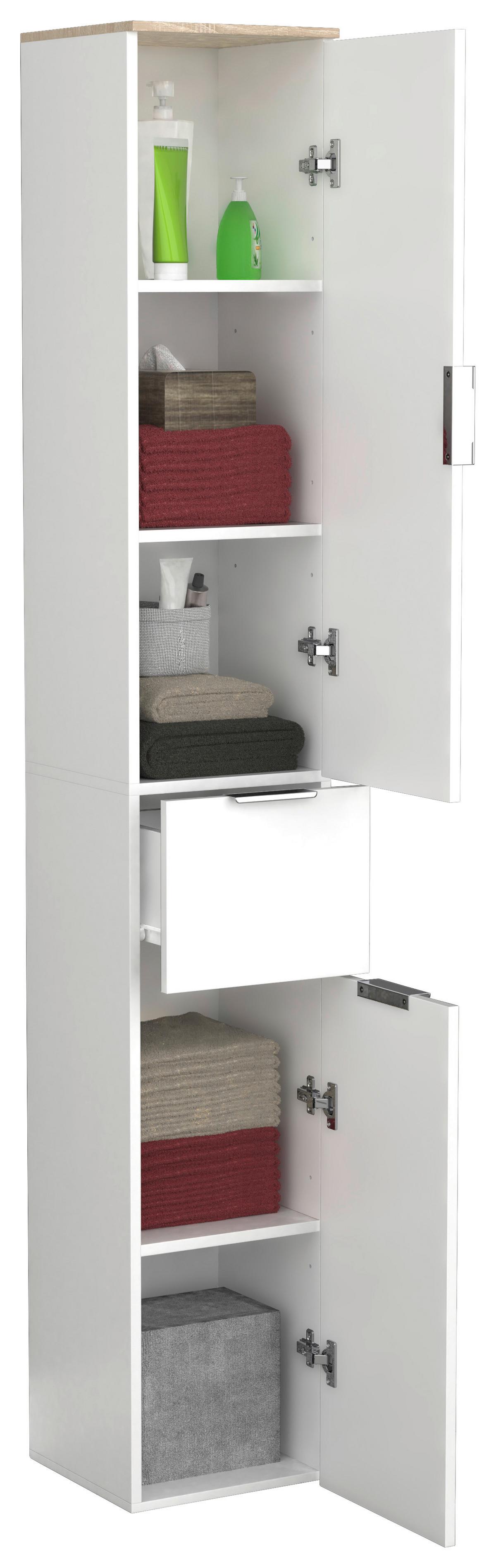 Hochschrank Donali Weiß/eiche Dekor B:30cm - Weiß/Sonoma Eiche, MODERN, Holzwerkstoff (30/190/30cm) - MID.YOU