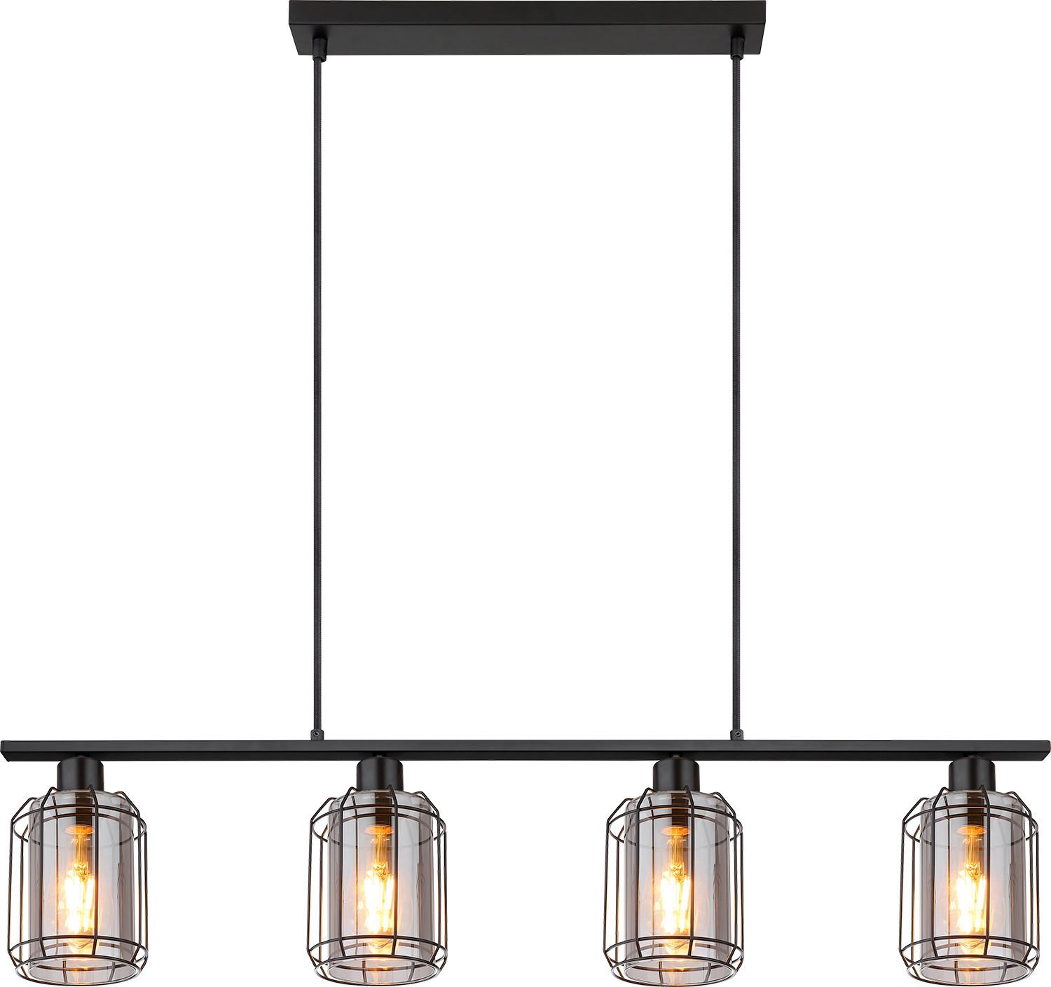 Hängeleuchte Grau/Klar/Schwarz 230V, 60W, ca. 98x13,1x120 cm - Klar/Schwarz, Design, Glas/Kunststoff (98cm) - Globo