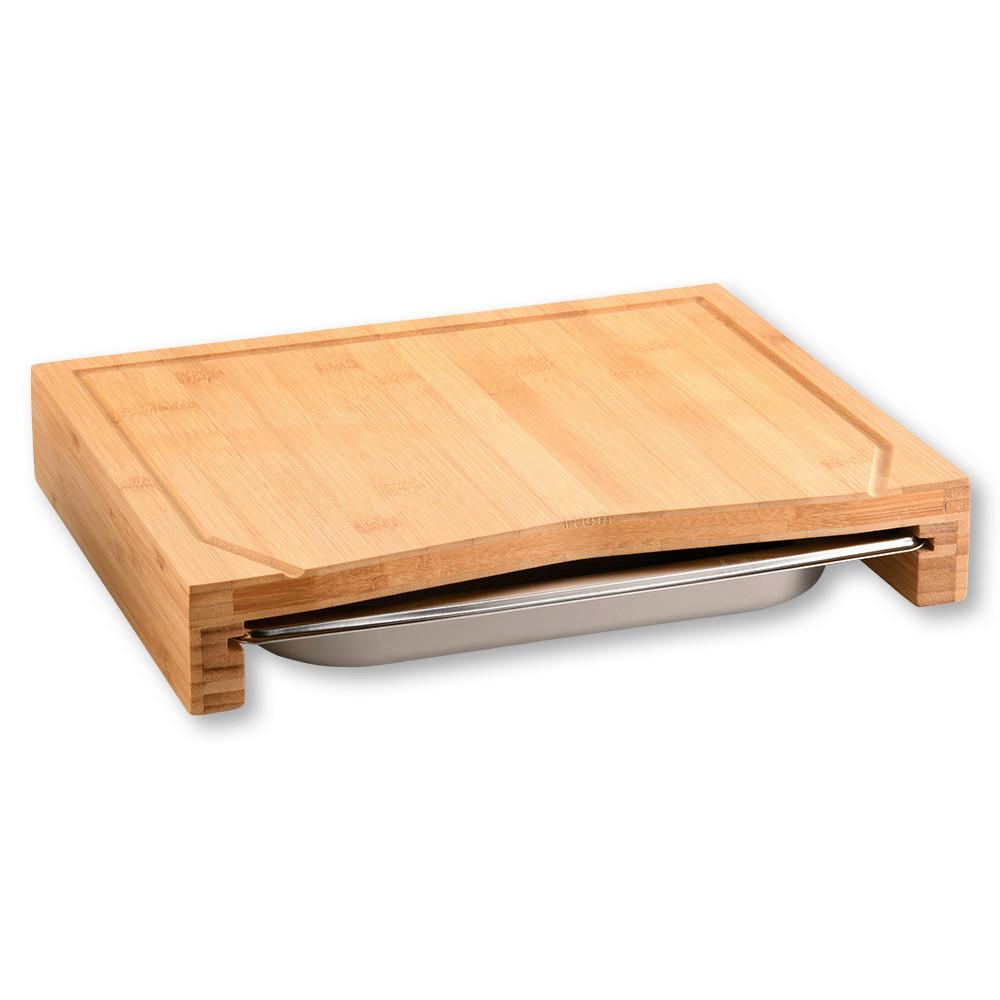 Schneidbrett Mit Auffangschale Bxhxt: 36,5x6,8x28,5 Cm - Hellbraun/Edelstahlfarben, Basics, Holz/Metall (36,5/6,8/28,5cm) - Kesper