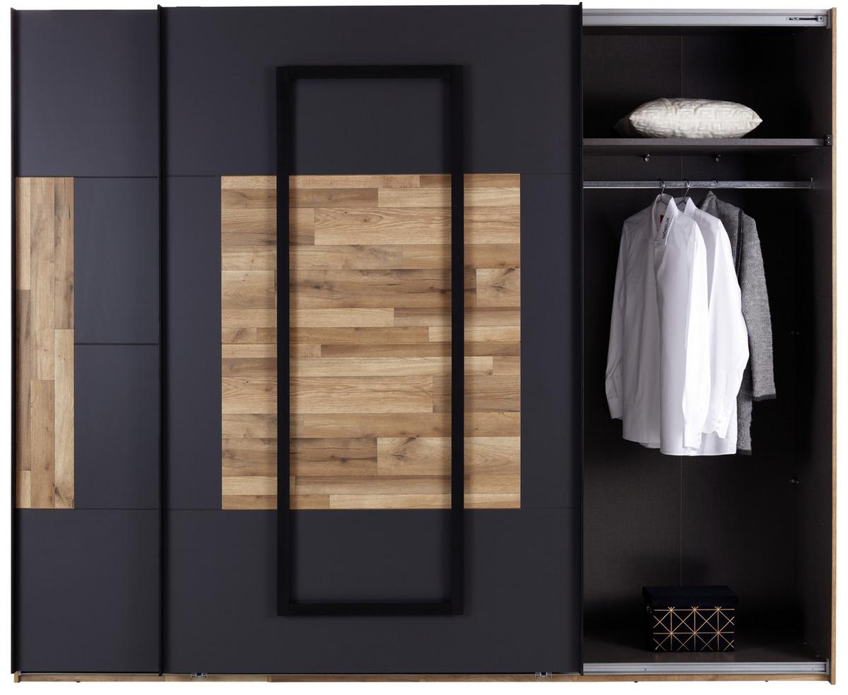 Schwebetürenschrank + Led 270cm , Graphit/eiche Dekor - Eichefarben/Graphitfarben, KONVENTIONELL, Holzwerkstoff (270/225,5/60cm) - James Wood