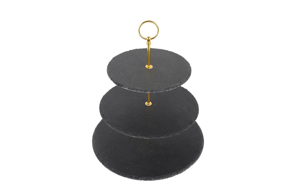Etagere Rund Metall/naturstein D: 30/25/20 Cm 3-Stöckig - Goldfarben, Basics, Stein/Metall (30/25/20/35cm) - Echtwerk