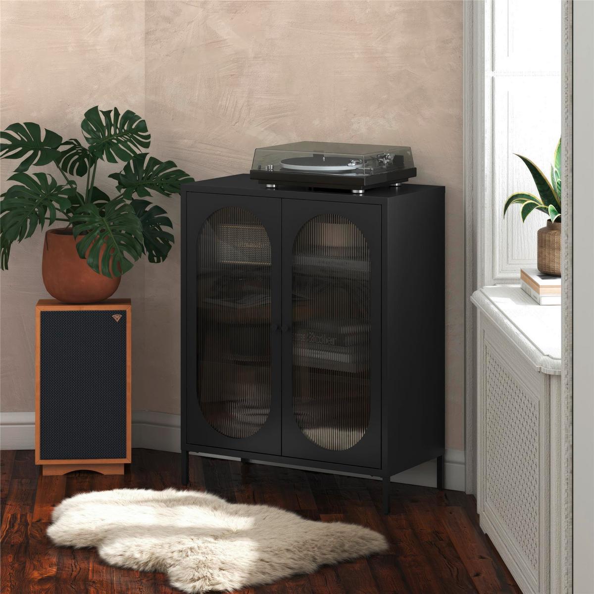 Highboard Luna Schwarz B: 80 cm - Schwarz, Design, Glas/Metall (80/102/40cm) - MID.YOU