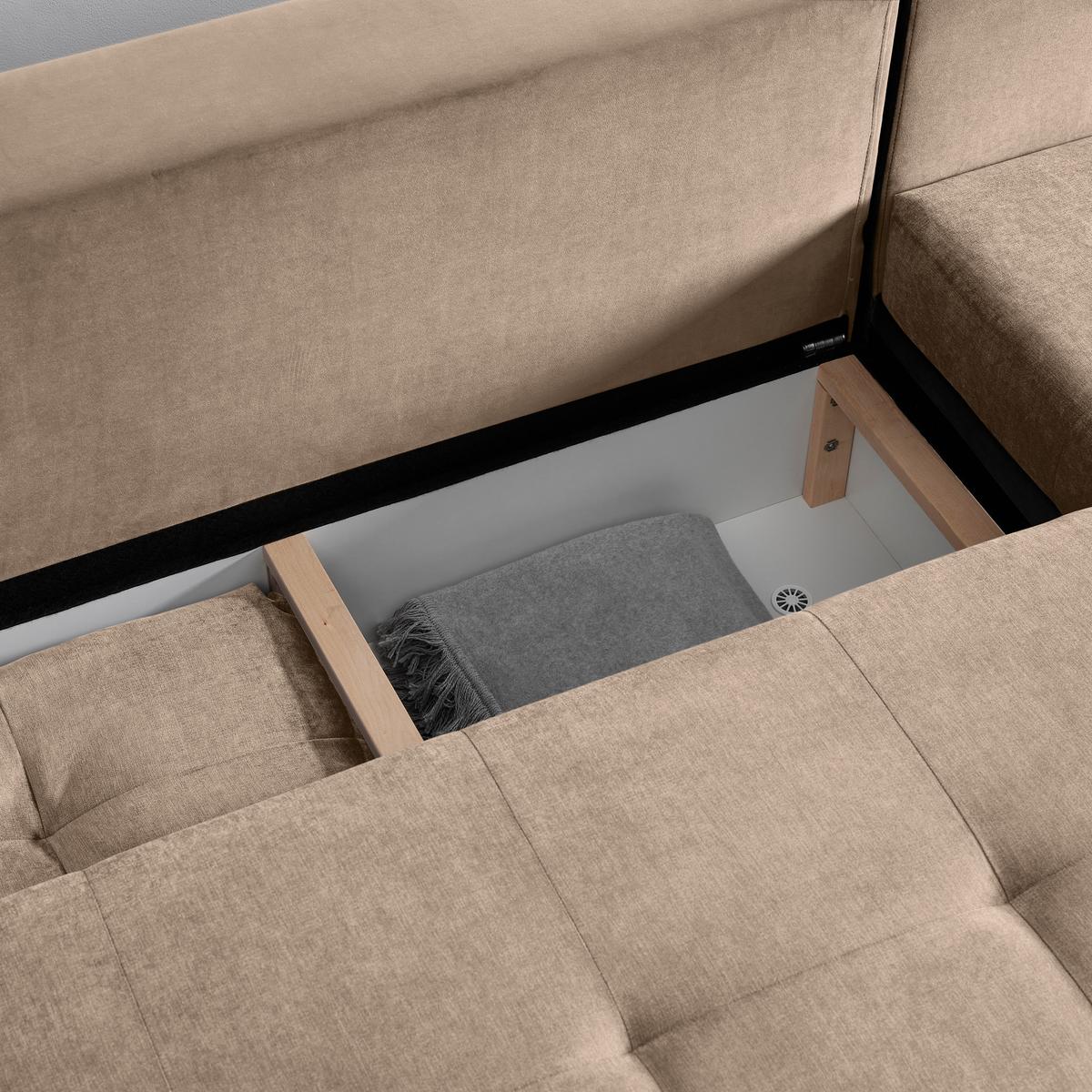 Rohová sedačka ENRICO, oboustranná, béžová - černá/barvy chromu, Konvenční, kov/textil (303/88/185cm) - Based