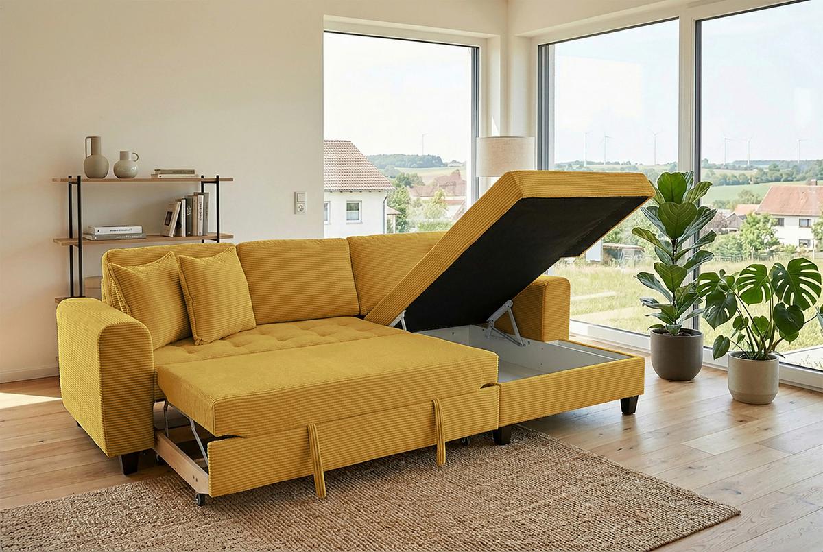 Ecksofa Moritz Senfgelb S: ca. 265x155 cm - Senfgelb, Trend, Textil (265/155cm)