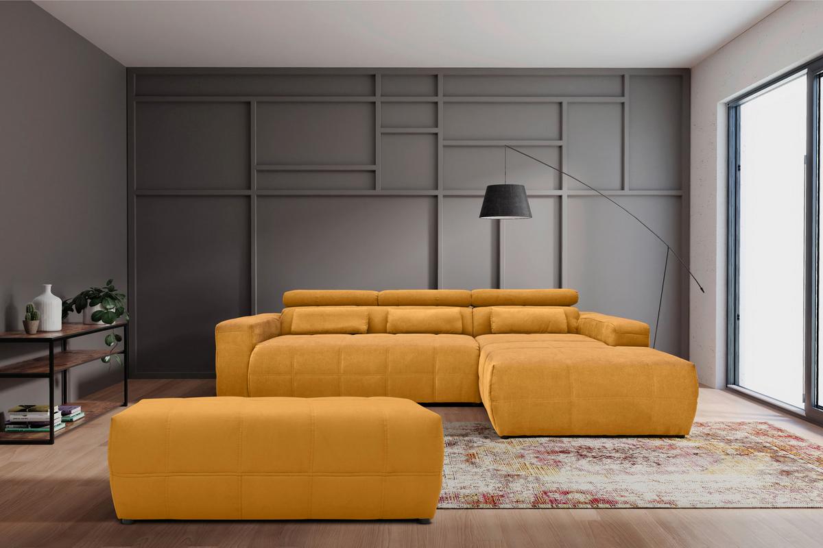 Hockerbank Brandon Mikrofaser Orange H: 60 cm Füße Schwarz - Schwarz/Orange, Design, Textil (150/60/40cm) - MID.YOU