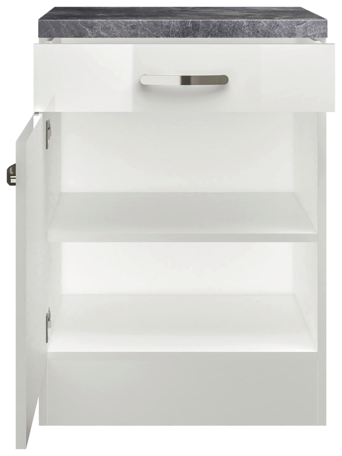 Küchenunterschrank Alba B: 60 cm Weiß/Schiefer mit Lade - Schieferfarben/Weiß Hochglanz, MODERN, Holzwerkstoff (60/86/60cm)