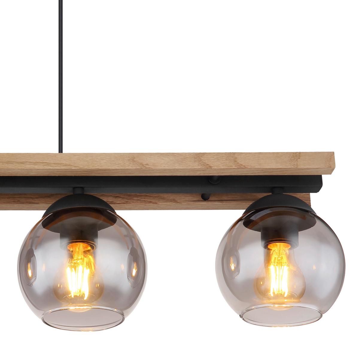 Függőlámpa 15569-4hw - sötétbarna/fekete, Natur, Üveg/fa (85/15/120cm) - Globo