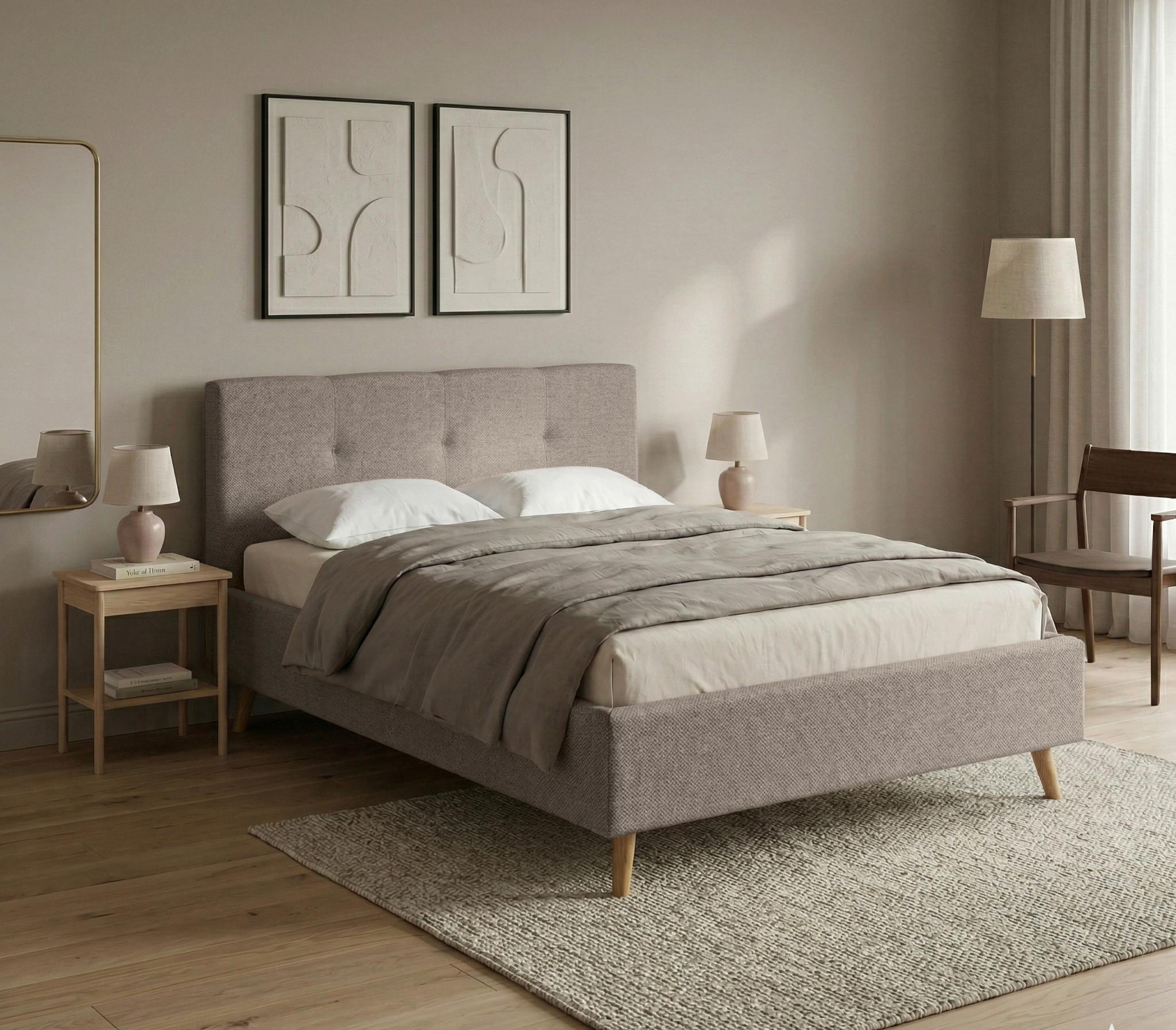 Polsterbett Rossva Lf: 180x200 Beige - Eichefarben/Beige, MODERN, Holz/Textil (180/200cm) - MID.YOU