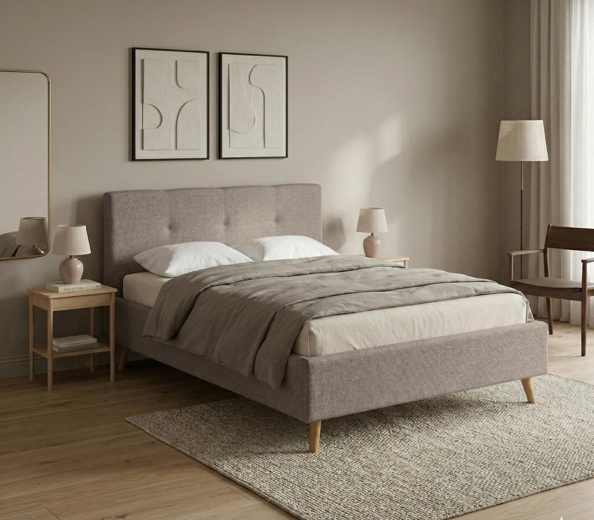 Polsterbett Rossva Lf: 200x200 Beige - Eichefarben/Beige, MODERN, Holz/Textil (200/200cm) - MID.YOU