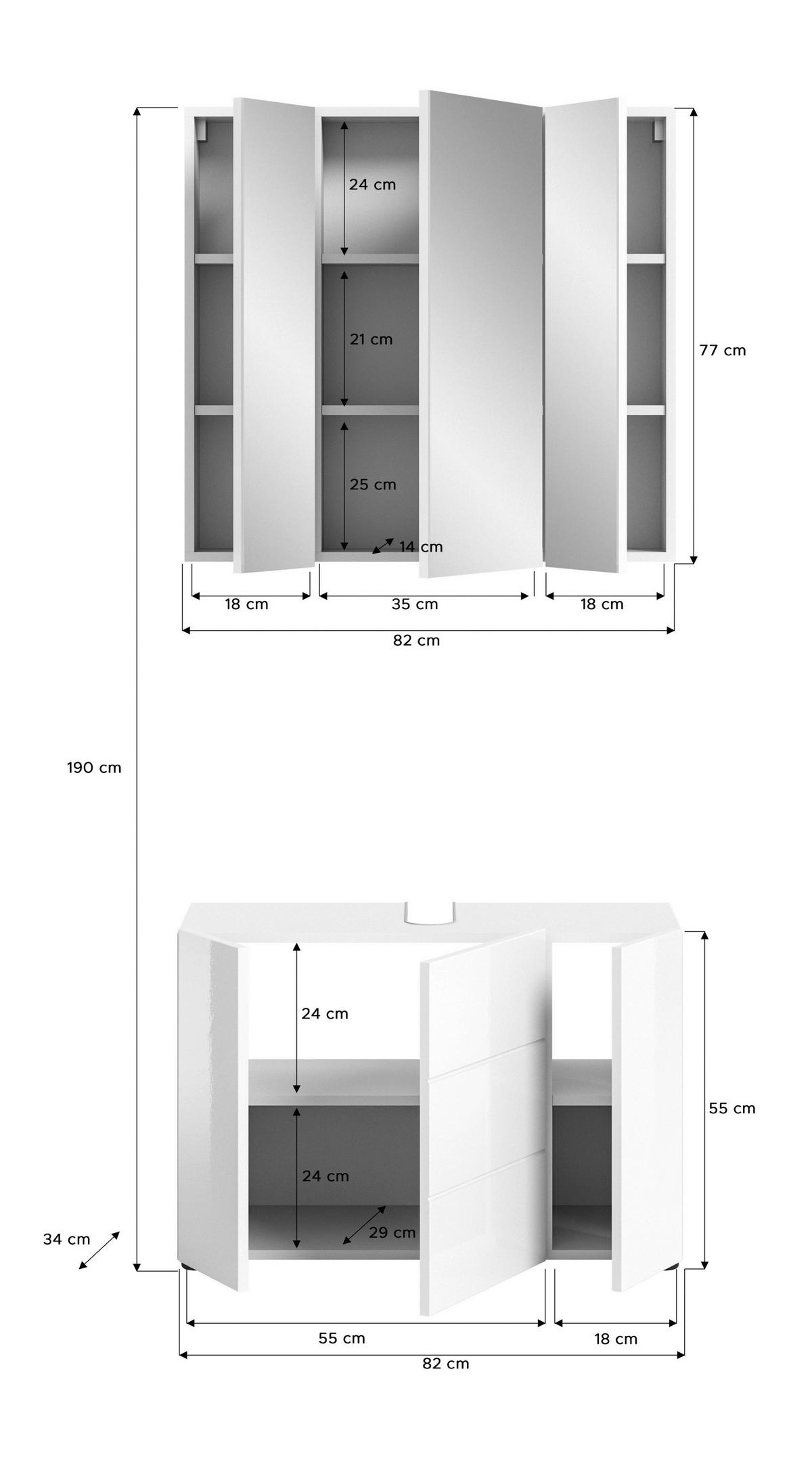 Badezimmer Vira - Weiß Hochglanz/Schwarz, MODERN, Holzwerkstoff (82cm) - MID.YOU