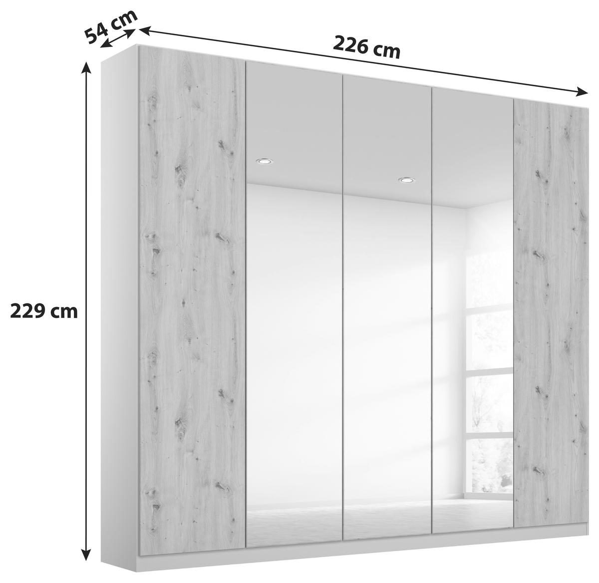 Drehtürenschrank Mit Spiegel 226cm Alabama Super Champagner - Champagner/Transparent, MODERN, Holzwerkstoff (226/229/54cm)