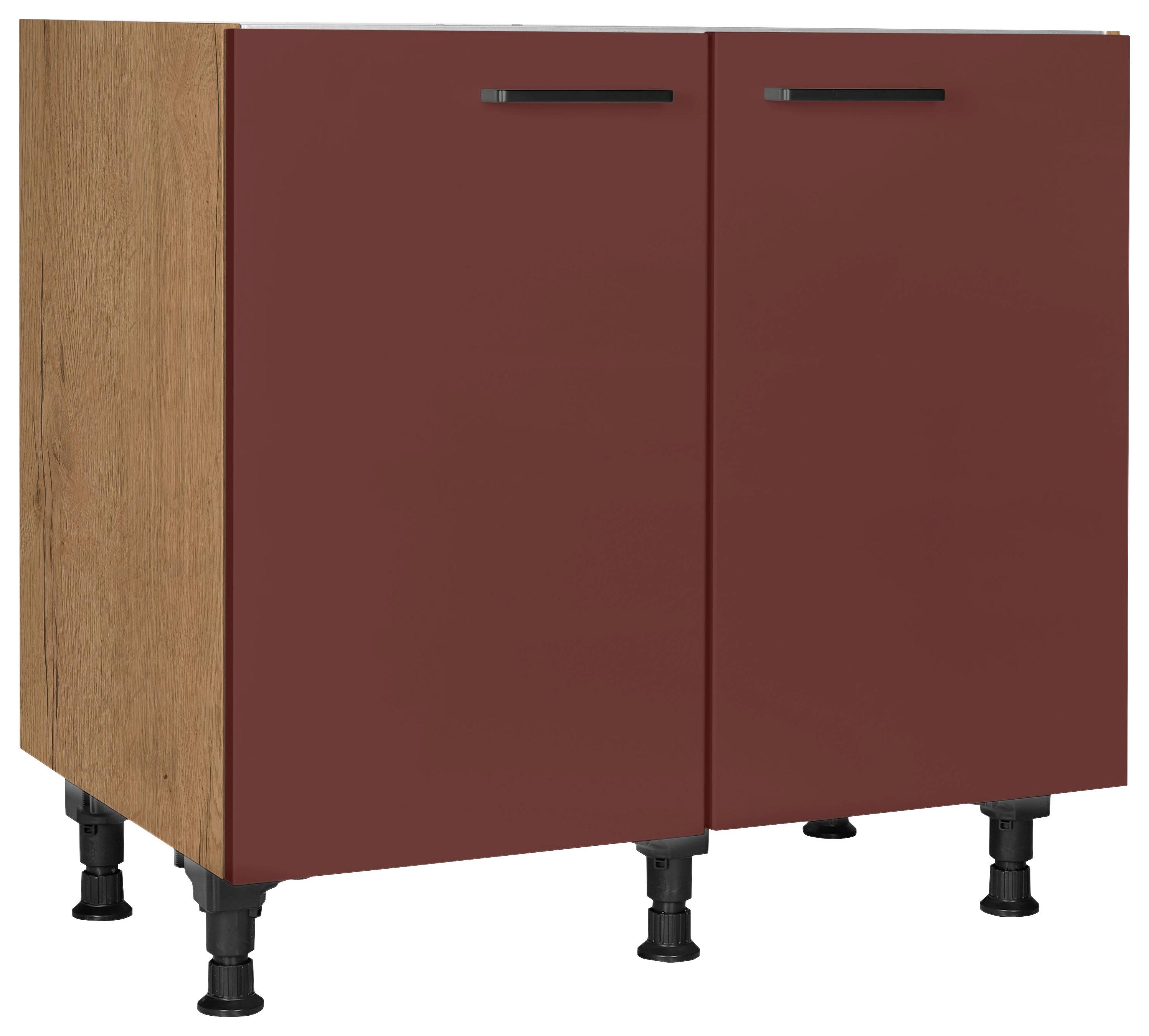 Spülenunterschrank Easytouch - Eichefarben/Rot, MODERN, Holzwerkstoff (90/87/56cm) - Nobilia