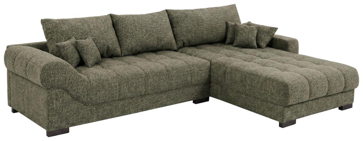 Boxspringová pohovka EMIL, oboustranná, tmavě zelená - černá/tmavě zelená, Romantický / Rustikální, dřevo/kompozitní dřevo (343/217cm)
