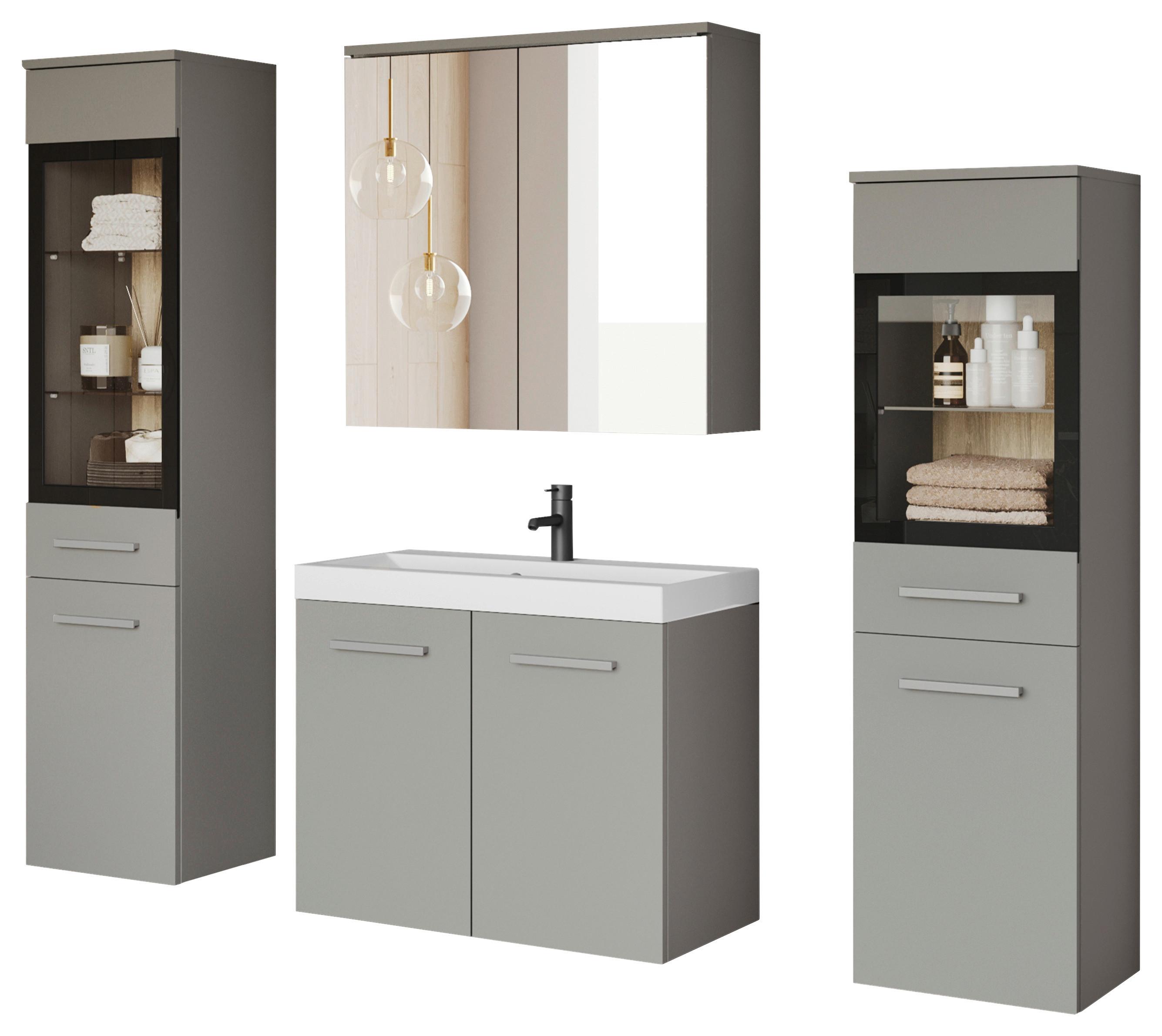 Badezimmer Madrit II 5-Teilig Hellgrau B: 120,4 cm - Hellgrau/Weiß, LIFESTYLE, Glas/Keramik (120,4/131,5/30,2cm) - P & B