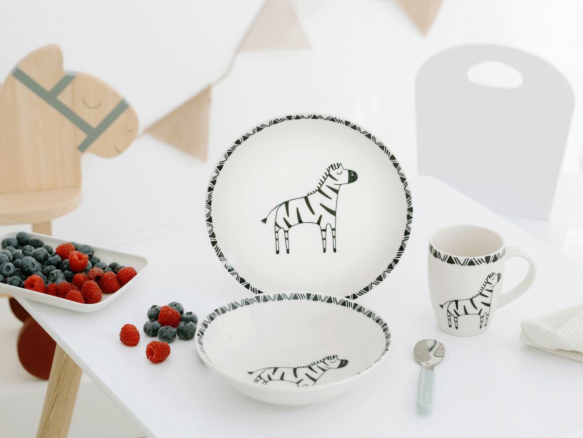 Kindergeschirrset 3 -Teilig. Steinzeug, Zebra - Multicolor, Basics, Keramik - Creatable