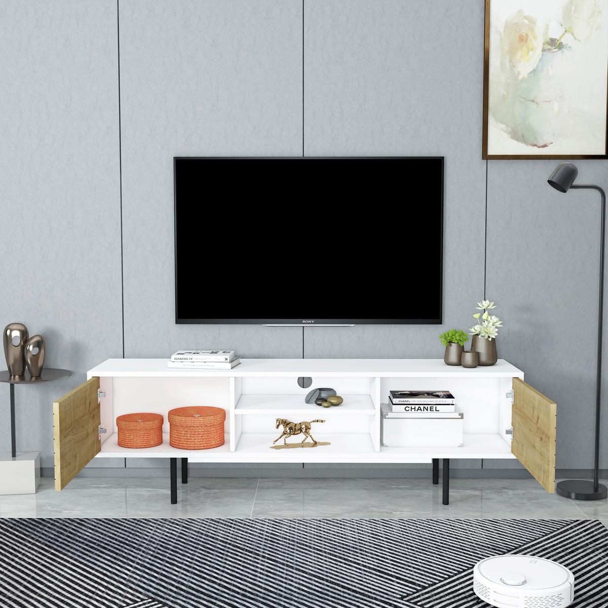 Nízká komoda, bílá - bílá/černá, Design, kompozitní dřevo (160/50,5/35cm) - Livetastic
