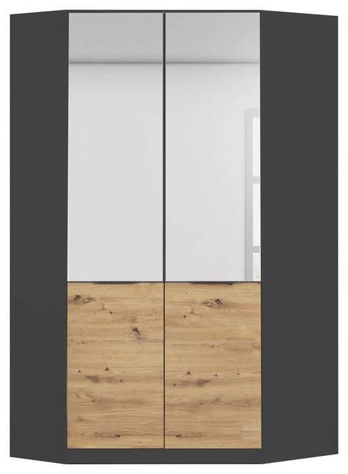 Rohová šatní skříň MAX-EXTRA,2-dveřová,2 zrcadla - šedá/dub artisan, Konvenční, kompozitní dřevo/plast (117/210/104cm) - James Wood