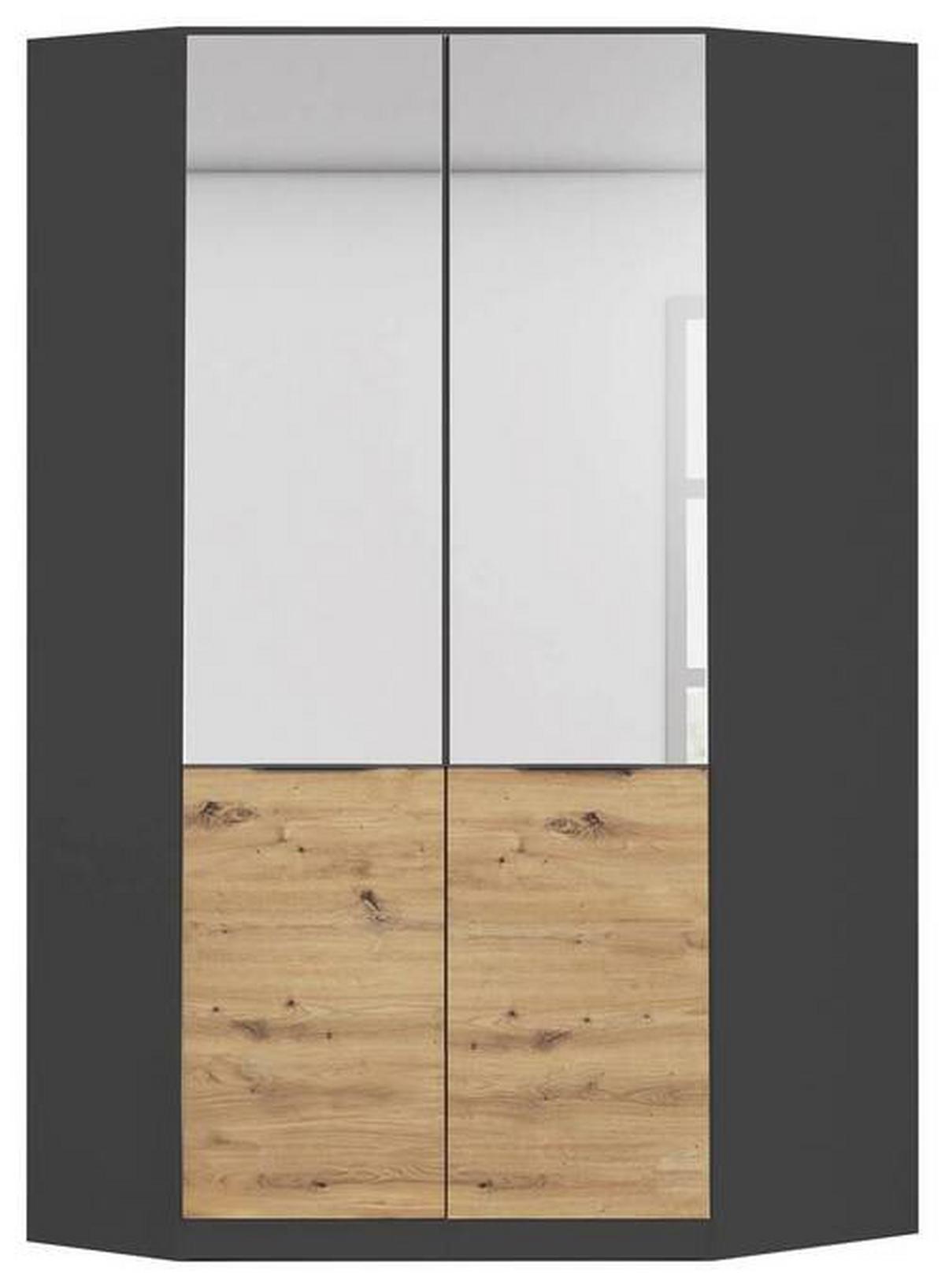 Rohová šatní skříň MAX-EXTRA,2-dveřová,2 zrcadla - šedá/dub artisan, Konvenční, kompozitní dřevo/plast (117/210/104cm) - James Wood